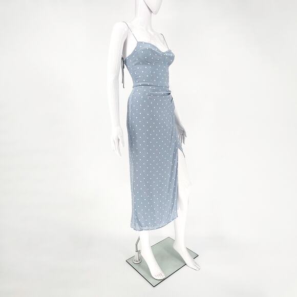 Reformation Kourtney Midi Dress Women’s Size 4 Dewdrop Polka Dot Ruched Slit - Picture 6 of 8